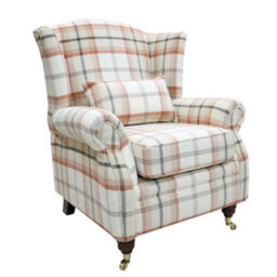 Wing Chair Original Fireside High Back Armchair P And S Balmoral Autumn Check Real Fabric