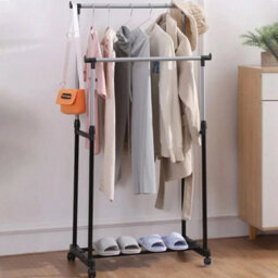 Heavy Duty Mobile Clothes Coat Garment Hanging Rail Rack Storage Stand On Wheels - Double Pole - thumbnail 5