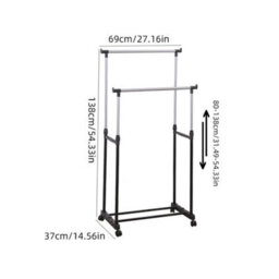 Heavy Duty Mobile Clothes Coat Garment Hanging Rail Rack Storage Stand On Wheels - Double Pole - thumbnail 2