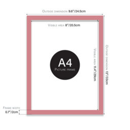 A4 Pink Picture Frame Fits A4 (21 X 29.7Cm - 8.3 X 11.7In) Poster, Photo, Artwork, Or Print. - thumbnail 2