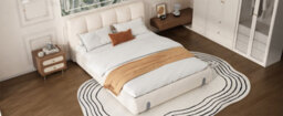 Btm 4Ft6 Double Upholstered Bed For Adults And Teens With Soft Headboard Velvet Frame Mdf Plywood White - thumbnail 8