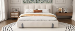 Btm 4Ft6 Double Upholstered Bed For Adults And Teens With Soft Headboard Velvet Frame Mdf Plywood White - thumbnail 9