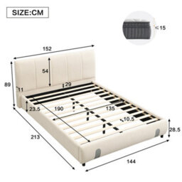 Btm 4Ft6 Double Upholstered Bed For Adults And Teens With Soft Headboard Velvet Frame Mdf Plywood White - thumbnail 4