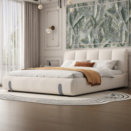 Btm 4Ft6 Double Upholstered Bed For Adults And Teens With Soft Headboard Velvet Frame Mdf Plywood White