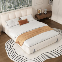 Btm 4Ft6 Double Upholstered Bed For Adults And Teens With Soft Headboard Velvet Frame Mdf Plywood White - thumbnail 2