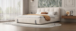 Btm 4Ft6 Double Upholstered Bed For Adults And Teens With Soft Headboard Velvet Frame Mdf Plywood White - thumbnail 7