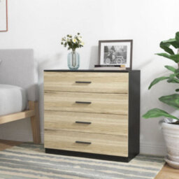 Urbnliving Height 73Cm 4 Drawer Wooden Bedroom Chest Cabinet Modern Black Carcass And Oak Drawers Wide Storage Cupboard Closet - thumbnail 2