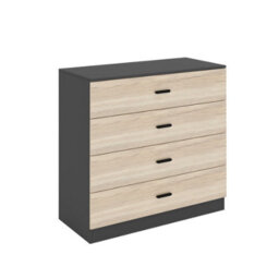 Urbnliving Height 73Cm 4 Drawer Wooden Bedroom Chest Cabinet Modern Black Carcass And Oak Drawers Wide Storage Cupboard Closet