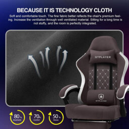 Gtplayer Fabric Gaming Chair With Footrest, Ergonomic Computer Desk Chair With Pocket Spring Cushion Heavy Duty Wide Pc Chair - thumbnail 7