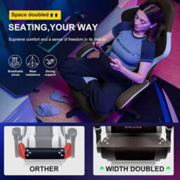 Gtplayer Fabric Gaming Chair With Footrest, Ergonomic Computer Desk Chair With Pocket Spring Cushion Heavy Duty Wide Pc Chair - thumbnail 5