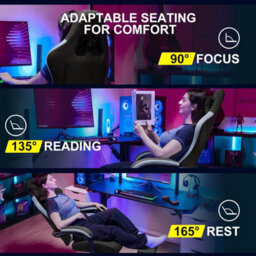 Gtplayer Fabric Gaming Chair With Footrest, Ergonomic Computer Desk Chair With Pocket Spring Cushion Heavy Duty Wide Pc Chair - thumbnail 6