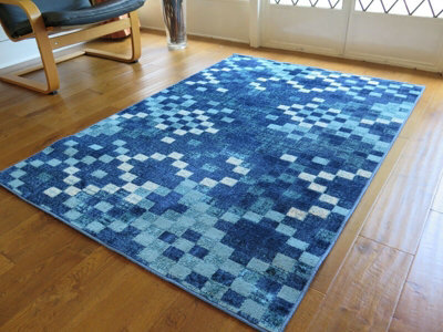 Aspect Furniture Lavender Fractals Vintage Geometric Check Pattern Rug (Blue/teal/cream),120X170Cm - image 1