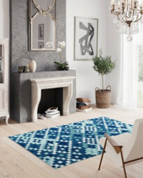 Aspect Furniture Lavender Fractals Vintage Geometric Check Pattern Rug (Blue/teal/cream),120X170Cm - thumbnail 3