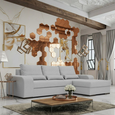 Virago Living Room Corner Sofa Bed Polyurethane Foam Wave Spring Wooden Legs Loose Cushions 285X165X90Cm Light Grey Right - image 1