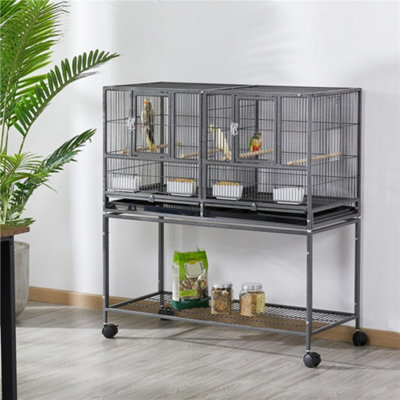 Yaheetech Black Stackable Wide Bird Cage Divided Breeder Cage With Rolling Stand - image 1