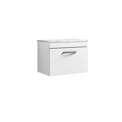 Nuie Athena Wall Hung Vanity Unit With 1 Soft-Close Drawer & Gloss White Laminate Top