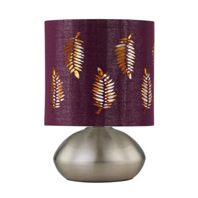 First Choice Lighting Jenson - Brushed Chrome Touch Table Lamp With Burgundy Fern Shade - image 1
