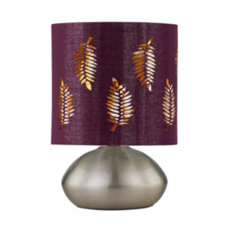 First Choice Lighting Jenson - Brushed Chrome Touch Table Lamp With Burgundy Fern Shade - thumbnail 1