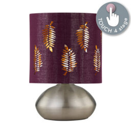 First Choice Lighting Jenson - Brushed Chrome Touch Table Lamp With Burgundy Fern Shade - thumbnail 4