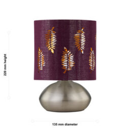 First Choice Lighting Jenson - Brushed Chrome Touch Table Lamp With Burgundy Fern Shade - thumbnail 5