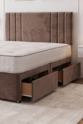"Knight Sleep Sarah Mocca Plush Bed Set With Mattress, 2 Drawers Same Side & 24""headboard, 6Ft - Super King" - thumbnail 2