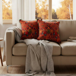 Thehotsale Orange North African Moroccan-Style Faux Linen Double-Sided Patterned Throw Pillow, 45Cm (W) X 45Cm (D) - thumbnail 3