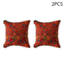 Thehotsale Orange North African Moroccan-Style Faux Linen Double-Sided Patterned Throw Pillow, 45Cm (W) X 45Cm (D) - thumbnail 4
