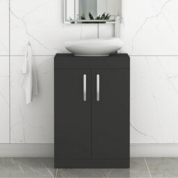 Royal Bathrooms Turin 600mm Freestanding Bathroom Vanity Unit With Sink 2 Door Matt Black & Nova Countertop Basin - thumbnail 1