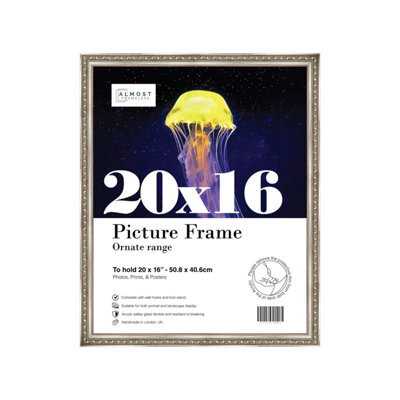 20X16 Silver Ornate Picture Frame (40.6 X 50.8Cm) Poster, Photo, Artwork, Gallery Wall Or Print - image 1