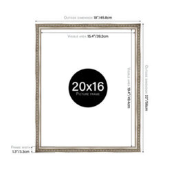20X16 Silver Ornate Picture Frame (40.6 X 50.8Cm) Poster, Photo, Artwork, Gallery Wall Or Print - thumbnail 2
