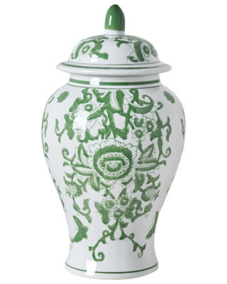 Wyld And Coco Handmade Porcelain Lidded Ginger Jar Vase White And Green Glaze - 18Cm X 37Cm - image 1