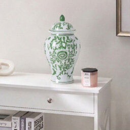 Wyld And Coco Handmade Porcelain Lidded Ginger Jar Vase White And Green Glaze - 18Cm X 37Cm - thumbnail 2
