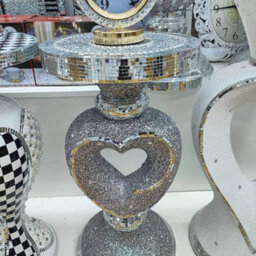 Biznest End Table Large 40X60Cm Crushed Diamond Crystal Sparkly Silver Mirrored Side Table