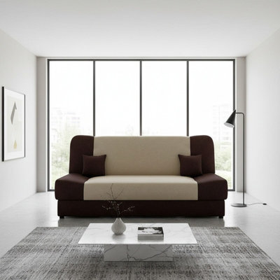 Jonas Living Room Sofa Bed With Click Clack Sleeping Surface Storage Container Wooden Frame Brown And Beige - image 1