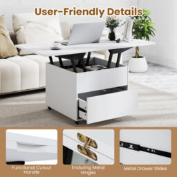 Gainoom Lift Top Coffee Table 3-In-1 Folding Center Table Modern Extendable Dining Table W/lockable Wheels - thumbnail 9