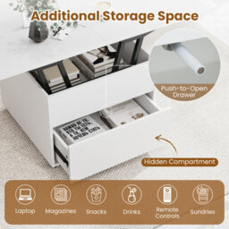 Gainoom Lift Top Coffee Table 3-In-1 Folding Center Table Modern Extendable Dining Table W/lockable Wheels - thumbnail 7