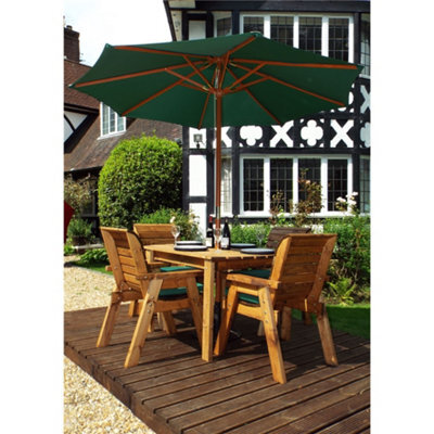 Marlborough Traditional Four Seater Rectangular Table Set With 4 X Green Chair Cushion 1 X Green Parasol & Base & Cushion Storage Bag - image 1
