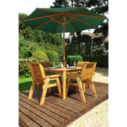 Marlborough Traditional Four Seater Rectangular Table Set With 4 X Green Chair Cushion 1 X Green Parasol & Base & Cushion Storage Bag - thumbnail 2