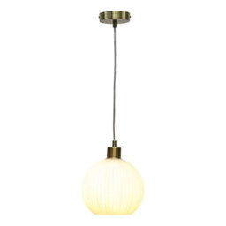 First Choice Lighting Set Of 2 Betchley - White Ribbed Glass Globe With Satin Brass Pendants - thumbnail 2