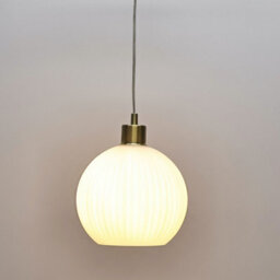 First Choice Lighting Set Of 2 Betchley - White Ribbed Glass Globe With Satin Brass Pendants - thumbnail 6
