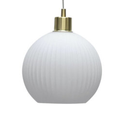 First Choice Lighting Set Of 2 Betchley - White Ribbed Glass Globe With Satin Brass Pendants - thumbnail 7