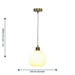 First Choice Lighting Set Of 2 Betchley - White Ribbed Glass Globe With Satin Brass Pendants - thumbnail 8