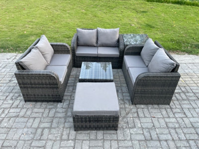 Fimous Outdoor Garden Furniture Sets Wicker Rattan Furniture Sofa Sets With Square Coffee Table Love Seat Sofa Footstool - image 1