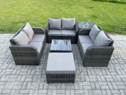 Fimous Outdoor Garden Furniture Sets Wicker Rattan Furniture Sofa Sets With Square Coffee Table Love Seat Sofa Footstool - thumbnail 1