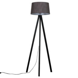 Valuelights Barbro Black Tripod Floor Lamp With Grey Linen Tapered Shade And Bulb - thumbnail 2