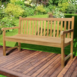 Fully Assembled Teak Traditional Solid Hardwood Garden Bench - 3 Seater 5Ft Wide (1500mm) - No Install Required - thumbnail 2