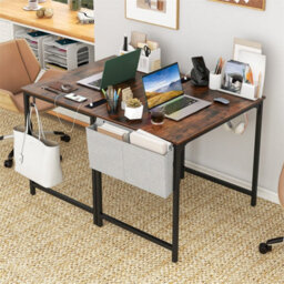 Computer Desk With Power Outlets Modern Home Office Desk With Storage Brown - thumbnail 6