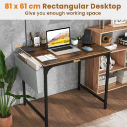 Computer Desk With Power Outlets Modern Home Office Desk With Storage Brown - thumbnail 3