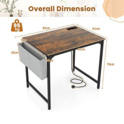 Computer Desk With Power Outlets Modern Home Office Desk With Storage Brown - thumbnail 2
