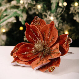 Amorly 26Cm Christmas Artificial Glitter Poinsettia Flowers, Orange Xmas Flowers Wedding Christmas Tree Decorations New Year Ornaments - thumbnail 7